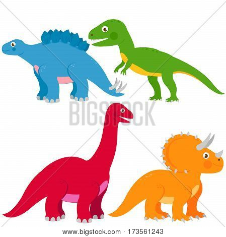 Vector illustration set of dinosaurs: Stegosaurus, Brontosaurus, apatosaurus, triceratops, tyrannosaurus