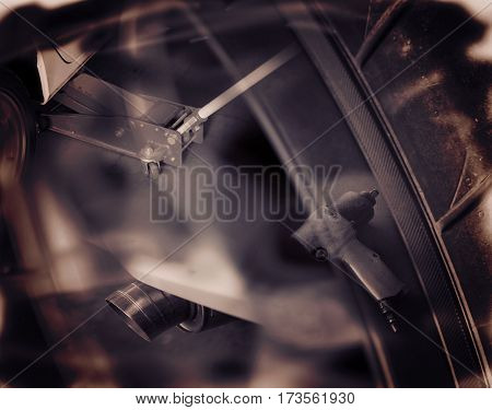 Double exposure. Service repairing for car with Vintage tone color concept.