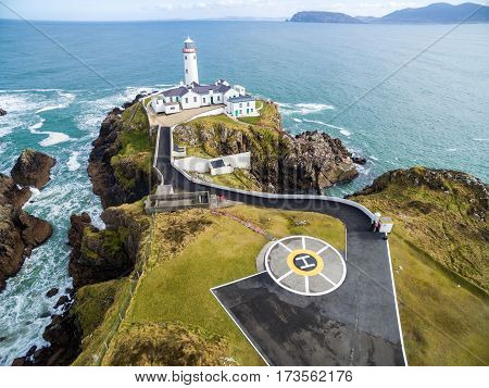 Aerial of the Fanad Head Lighthouse Co. Donegal, Ireland