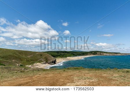 Seascape with beach at the mouth of the Veleka River, Sinemorets village, Burgas Region, Bulgaria