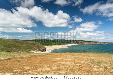 Seascape with beach at the mouth of the Veleka River, Sinemorets village, Burgas Region, Bulgaria
