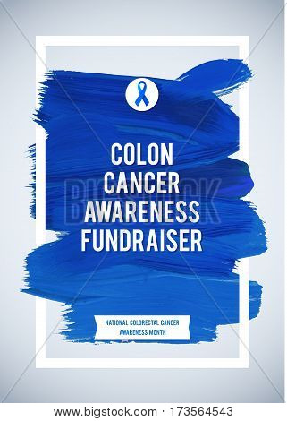 COLORECTAL Cancer Awareness Creative Grey and Blue Poster. Brush Stroke and Silk Ribbon Symbol. World Colon Cancer Awareness Month Banner. Blue stroke and text. Medical Design.