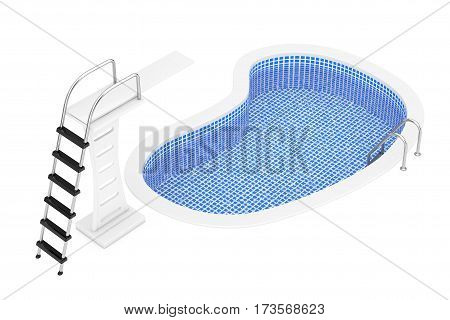 Jump Board near Swimming Pool on a white background. 3d Rendering.