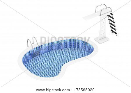 Jump Board near Swimming Pool on a white background. 3d Rendering.