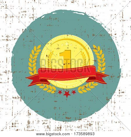 trophy cup coin with red banner and retro grunge taxture