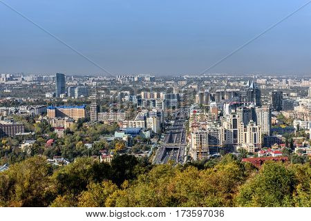 Prospect in the city of Almaty, a top view