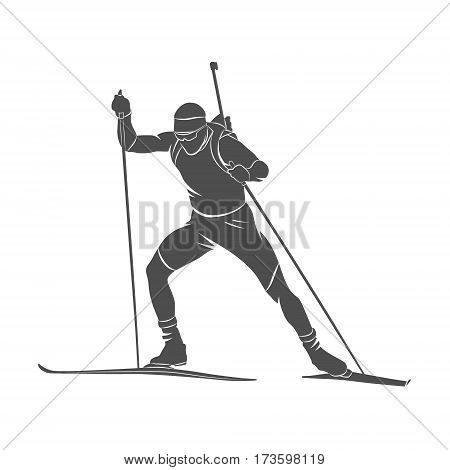 Silhouette biathlete on a white background. Vector illustration.