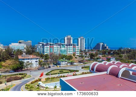 Havana, Cuba - April 2, 2012: Modern Hotels  Along The Coast Of The Atlantic Ocean