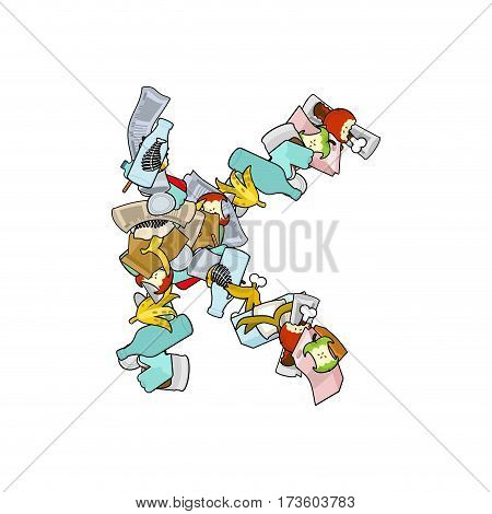 Letter K Rubbish. Trash Font. Garbage Alphabet. Lettering Litter