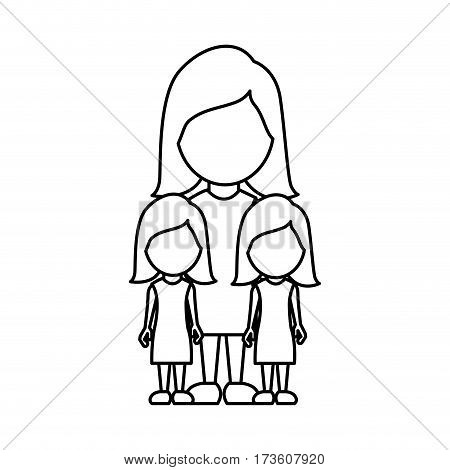 silhouette woman her girls twins icon, vectores illustraction design