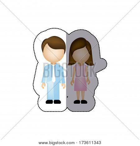 color couple with brown hair icon, vector illustraction design