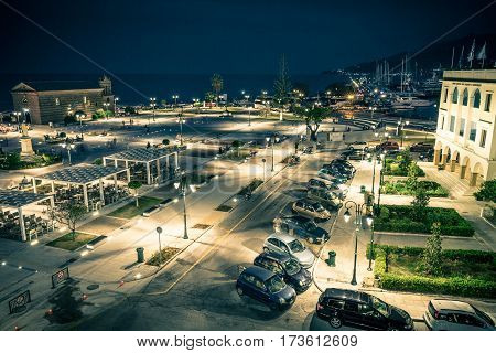 Zakynthos, Greece - SEPTEMBER 2016: Solomos Square at night time