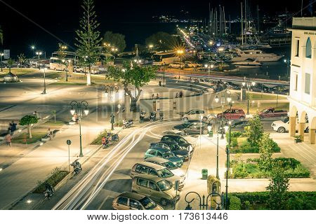 Zakynthos, Greece - SEPTEMBER 2016: Solomos Square at night time