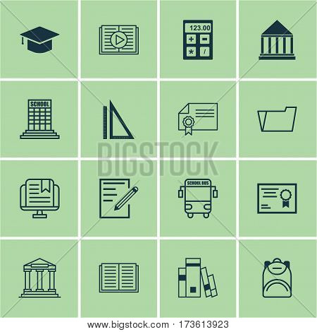 Set Of 16 Education Icons. Includes Graduation, Haversack, Education Center And Other Symbols. Beautiful Design Elements.