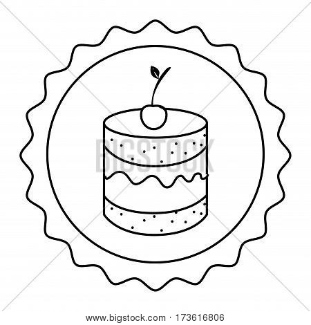 silhouette circular border with dessert with cream and cherry vector illustration