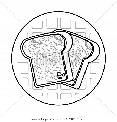 silhouette circular wooden border with slice of bread vector illustration
