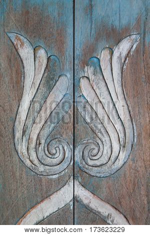 Carvings Vintage Style Floral on The Tree Seamless Pattern on Wooden Background Texture