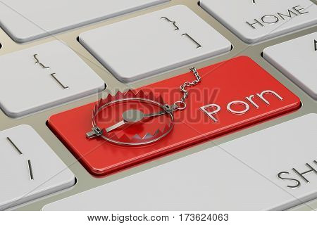 Porn Key with trap on keyboard 3D rendering