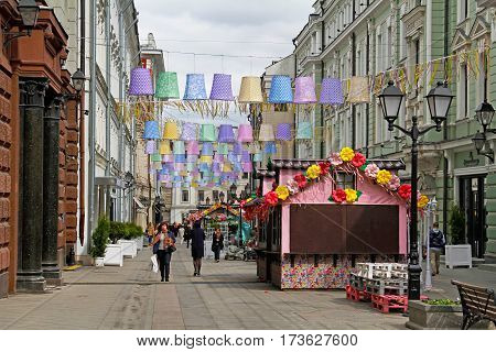 Moscow Russia - April 21 2016: People walking at street festival 