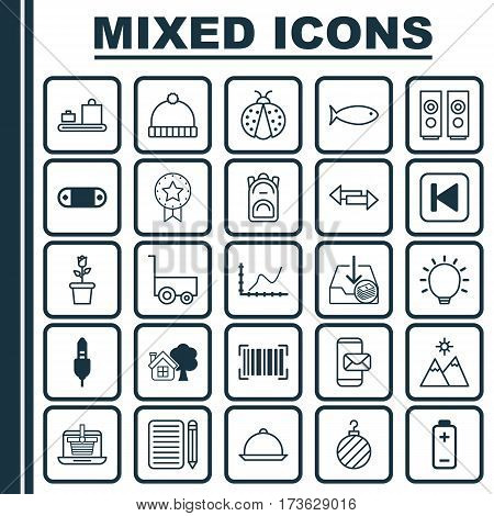 Set Of 25 Universal Editable Icons. Can Be Used For Web, Mobile And App Design. Includes Elements Such As Freight Trolley, Phone Messaging, Battery And More.