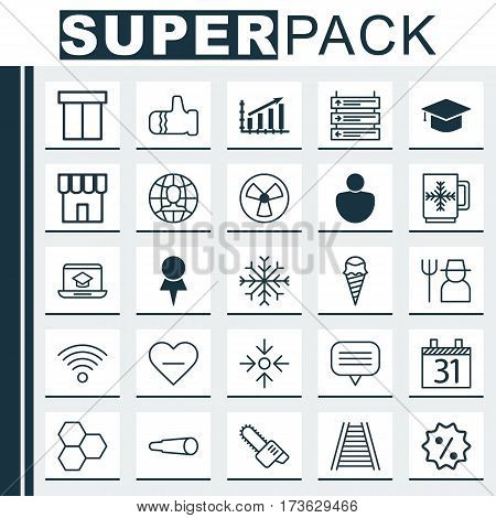 Set Of 25 Universal Editable Icons. Can Be Used For Web, Mobile And App Design. Includes Elements Such As Location, Ventilator, Winter Cup And More.