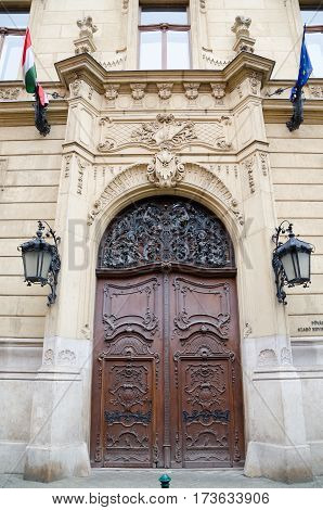Vintage Door Of The Metropolitan Ervin Szabo Library In Budapest
