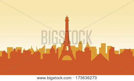 Stock vector illustration background silhouette architecture buildings and monuments town city country travel card, cover, France, monuments, Paris, French culture, landscape, Eiffel Tower, capital