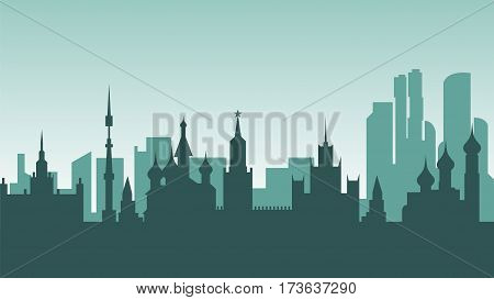 Stock vector illustration background silhouette architecture buildings and monuments town city country travel printed materials, Russia, monuments, Moscow, Russian culture, landscape, Kremlin, capital