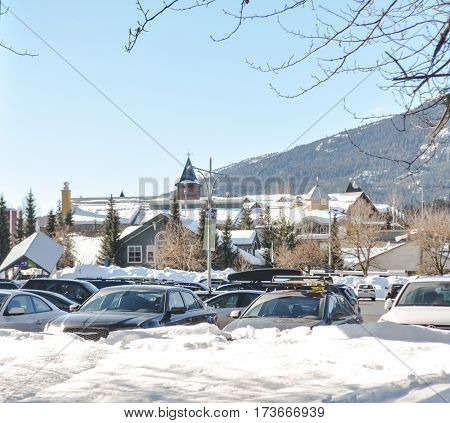 British Columbia,Canada-March 1 2017:Little Village of Whistler, BC Canada lot's of snow