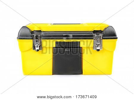 Chest with tools on white background