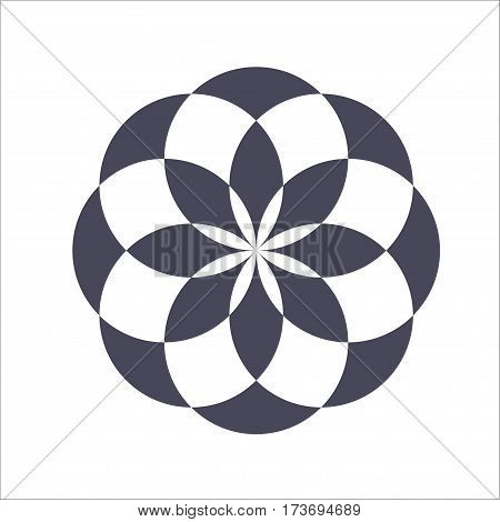Monochrome elegant circular pattern in black and white. Circular mathematical ornament. A vector circular pattern from the crossed circles. Mandala.