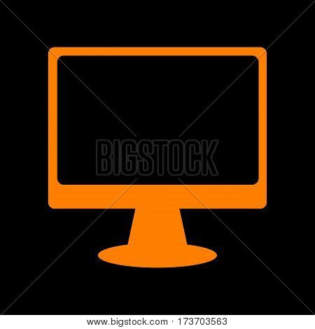 Monitor with brush sign. Orange icon on black background. Old phosphor monitor. CRT.