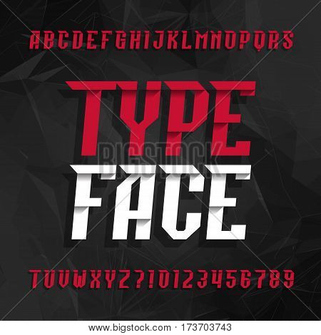 Decorative alphabet typeface. Type letters and numbers on a grey polygonal background. Vector font for your design.