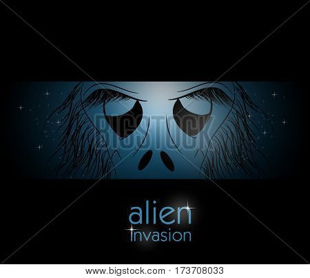 Illustration of alien looking through two black lines