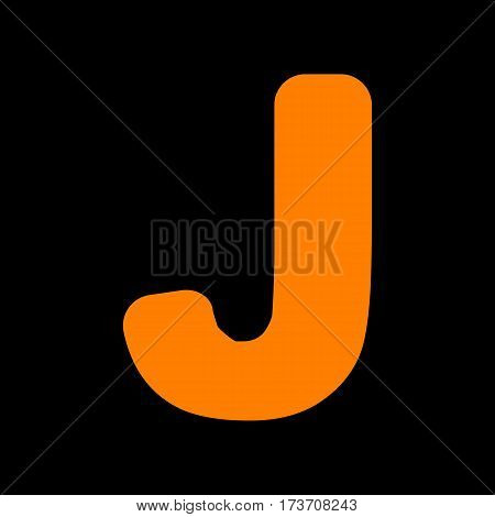 Letter J sign design template element. Orange icon on black background. Old phosphor monitor. CRT.