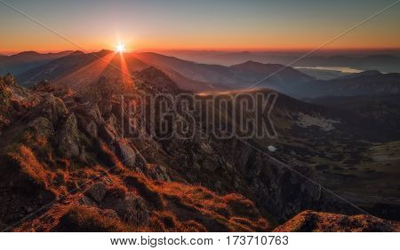 Mountain Landscape at Sunset. View from Mount Dumbier in Low Tatras Slovakia.