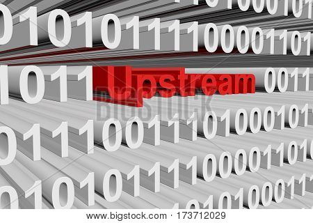 upstream in the form of binary code, 3D illustration