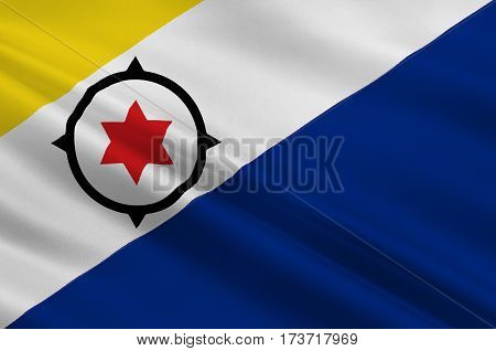 Flag of Bonaire is an island in the Leeward Antilles in the Caribbean Sea. Special municipality of the Netherlands. 3d illustration