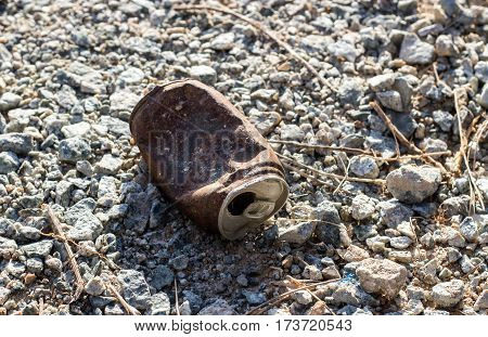 Dirty Rusty Can On Ground
