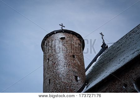 Synkovichi BELARUS - February 26 2017. Church of St. Michael in Synkovichi Gothic style Orthodoxy the historic monument