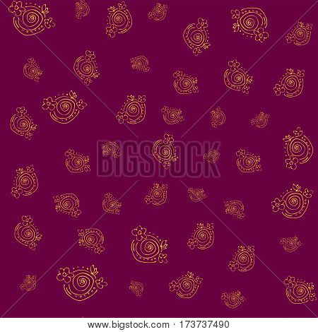 seamless floral pattern with handdrawn elements/ gold on dark red background. vector illustration.