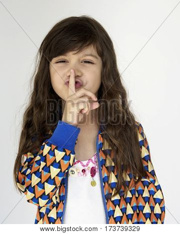 Little Girl Smiling Happiness Quiet Shut Up Secret Shh Portrait