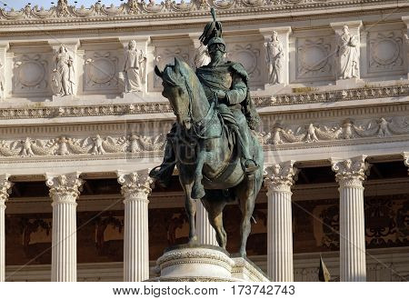 ROME, ITALY - SEPTEMBER 01: Equestrian sculpture of Victor Emmanuel II, Altare della Patria, Piazza Venezia, Rome, Italy on September 01, 2016.