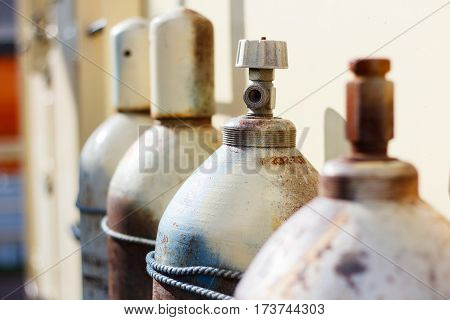 Gas cylinders on board an old river icebreaker.