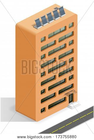 Residential building shaped like a ceramic building bricks. The architectural concept. Isometric. Vector graphics