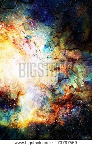 Cosmic Space And Stars, Color Cosmic Abstract Background. Fire And Crackle Effect.
