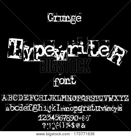 Vector old typewriter font. Vintage grunge letters. Old destroyed printed letters