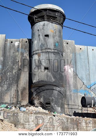 Bethlehem, Palestine. January 6Th 2017 - Aida Refugee Camp In Palestine, Burned Observation Post