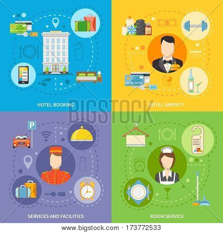 Hotel Service Concept Set Flat Vector Illustration