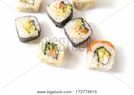 Japanese california roll on a white background isolated
